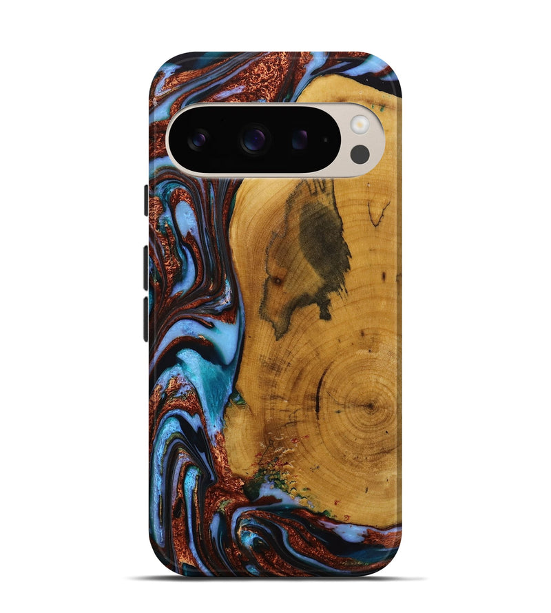 Pixel 9 Pro Wood Live Edge Phone Case - Mustafa (Teal & Gold, 731798)