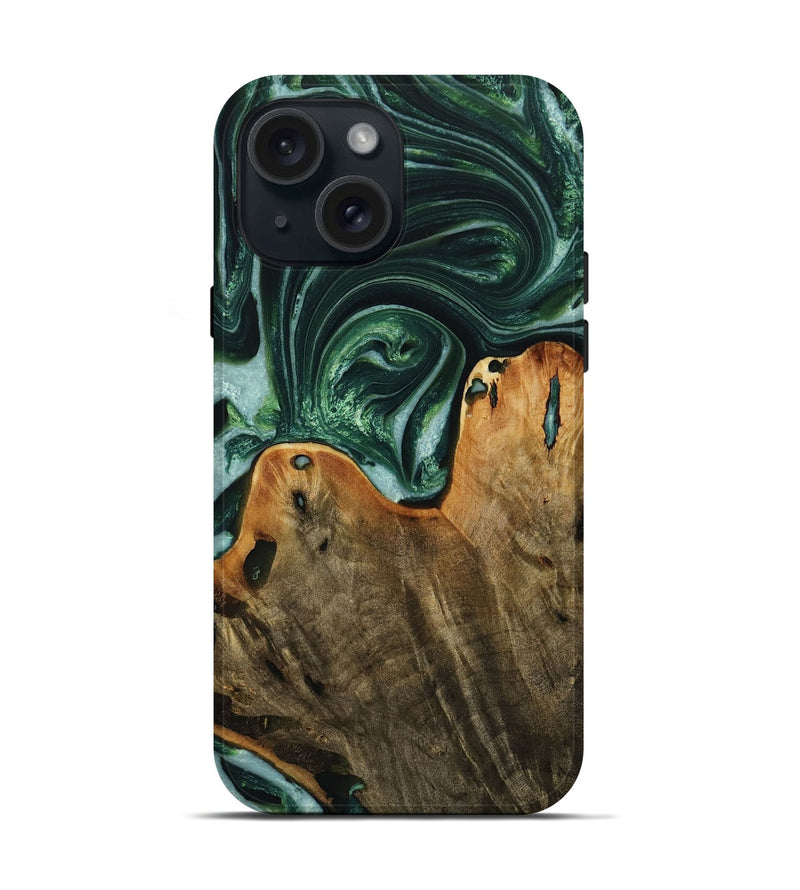 iPhone 15 Wood Live Edge Phone Case - Grame (Green, 731800)