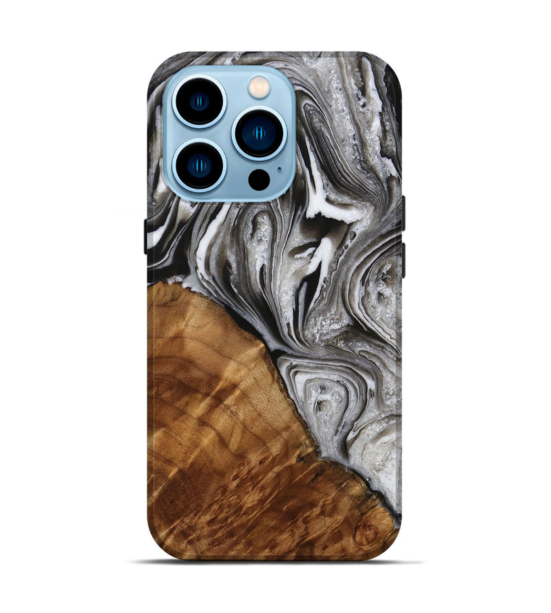 iPhone 14 Pro Wood Live Edge Phone Case - Radomir (Black & White, 731808)