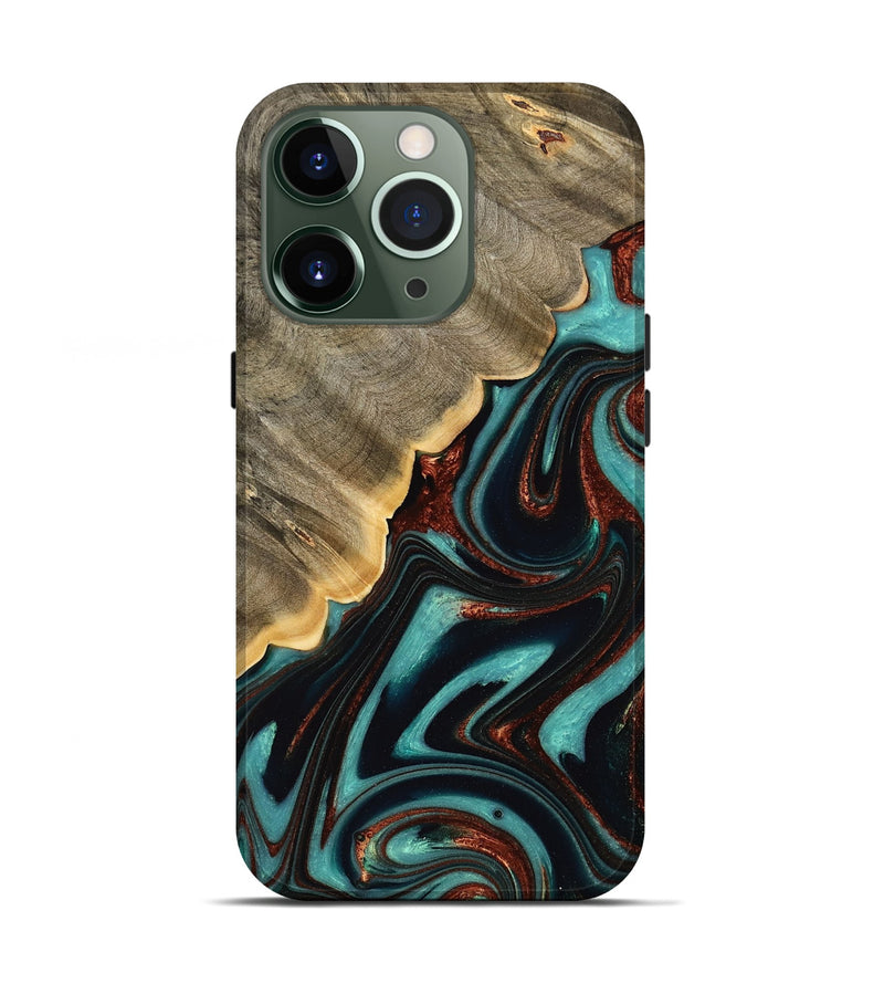 iPhone 13 Pro Wood Live Edge Phone Case - Marilyn (Teal & Gold, 732333)
