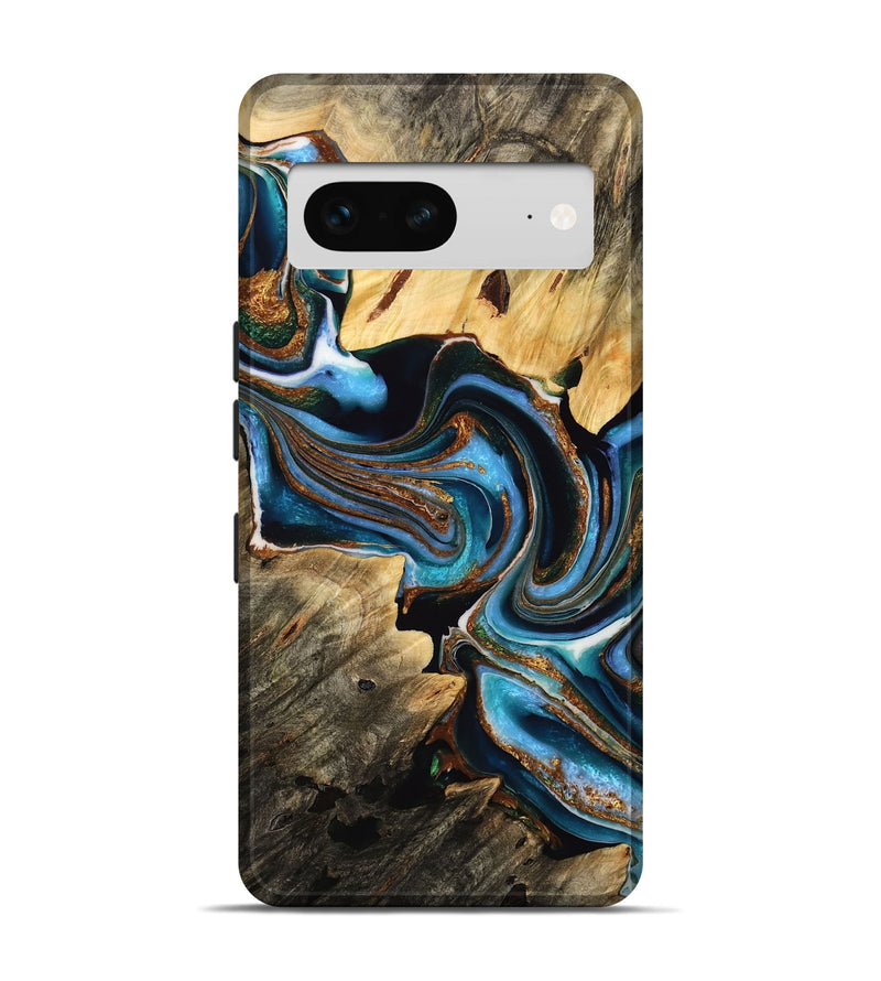 Pixel 7 Wood Live Edge Phone Case - Alyse (Teal & Gold, 732337)