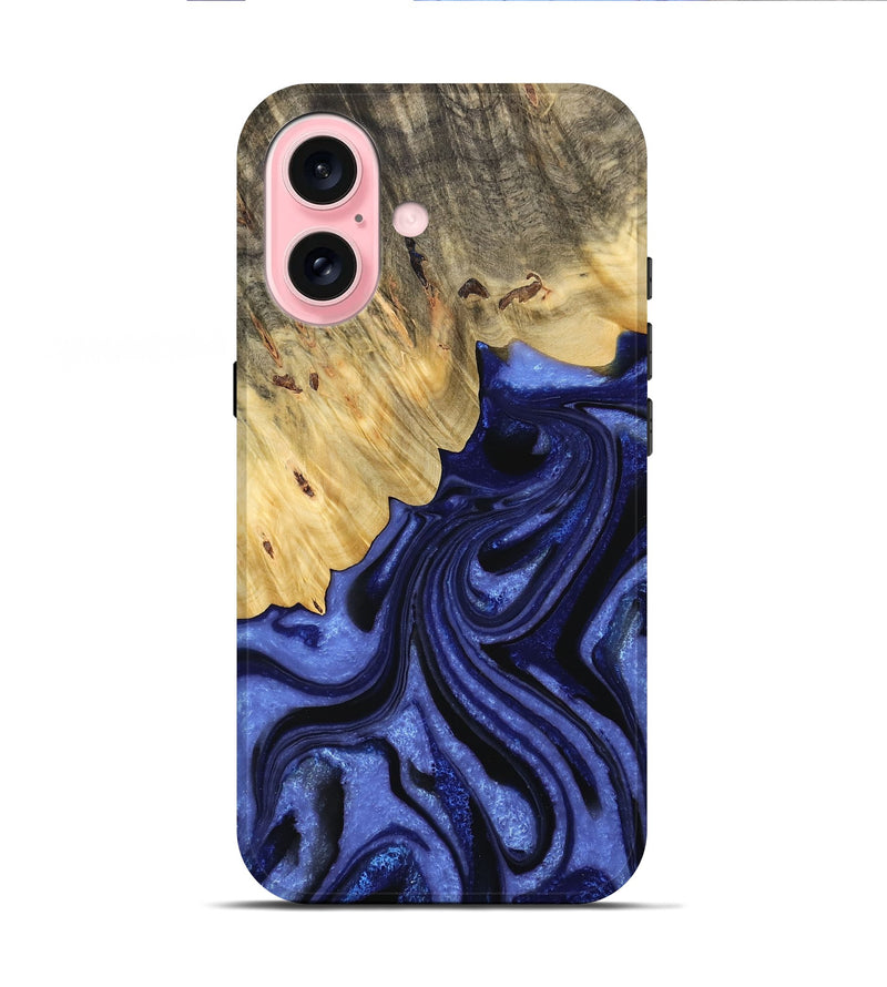 iPhone 16 Wood Live Edge Phone Case - Raychel (Blue, 732339)