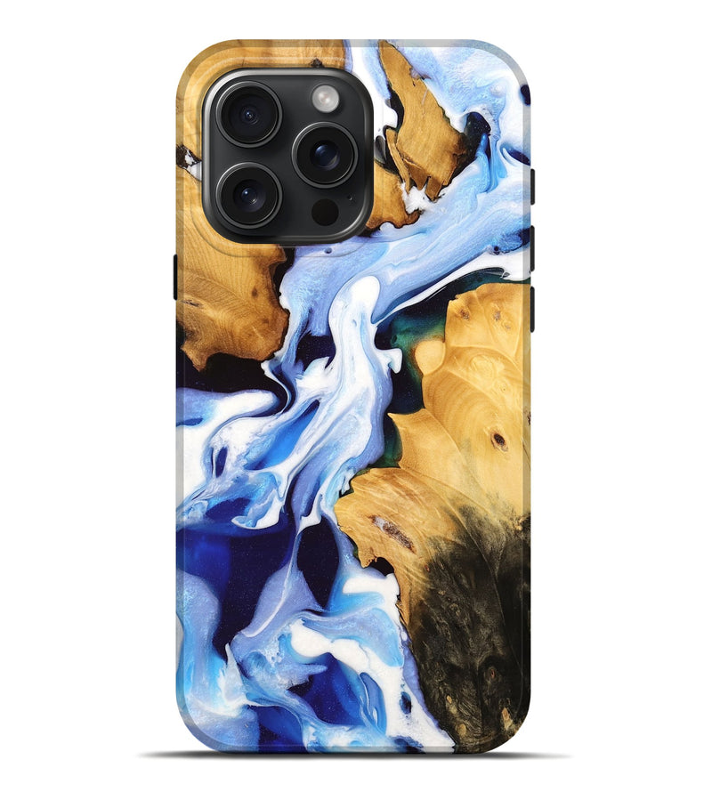 iPhone 16 Pro Max Wood Live Edge Phone Case - Ewald (Blue, 732340)