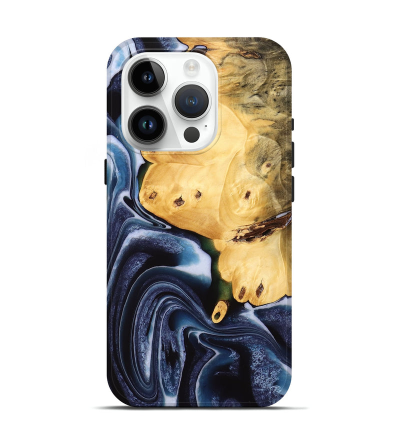 iPhone 15 Pro Wood Live Edge Phone Case - Pario (Blue, 732341)