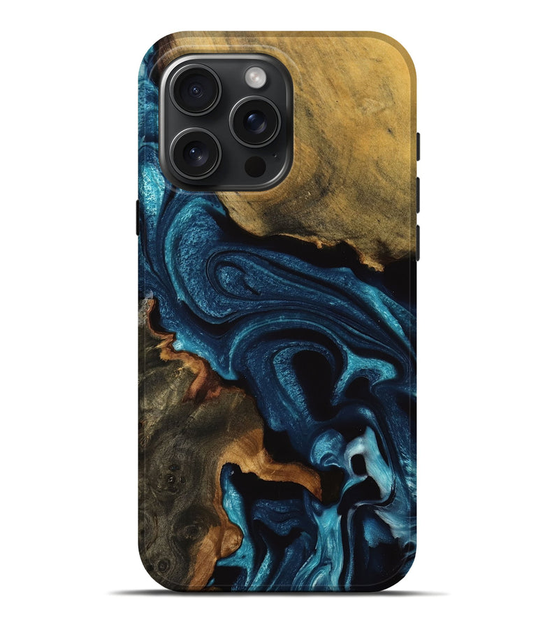 iPhone 16 Pro Max Wood Live Edge Phone Case - Aryanna (Blue, 732354)