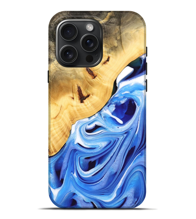 iPhone 16 Pro Max Wood Live Edge Phone Case - Cacilie (Blue, 732358)