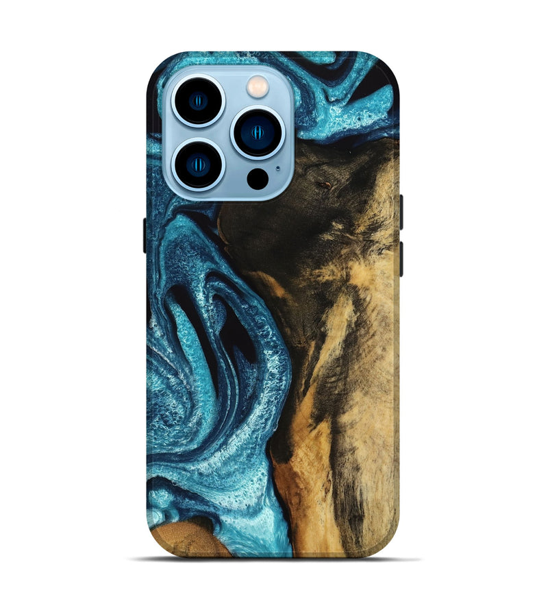 iPhone 14 Pro Wood Live Edge Phone Case - Myles (Blue, 732359)
