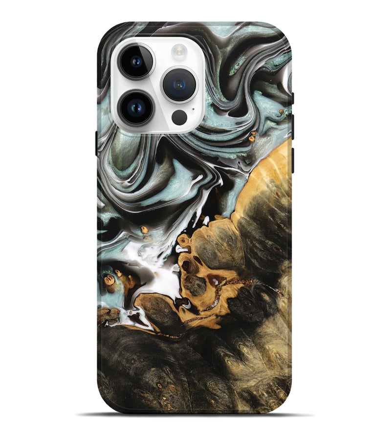 iPhone 15 Pro Max Wood Live Edge Phone Case - Elysha (Black & White, 732360)