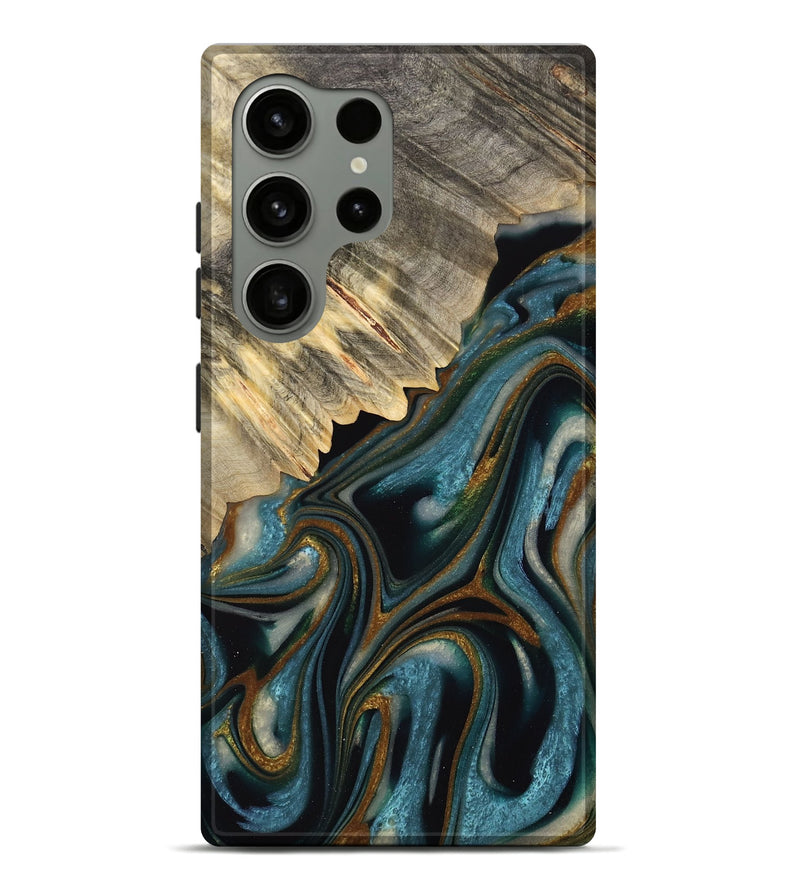 Galaxy S24 Ultra Wood Live Edge Phone Case - Colette (Teal & Gold, 732363)