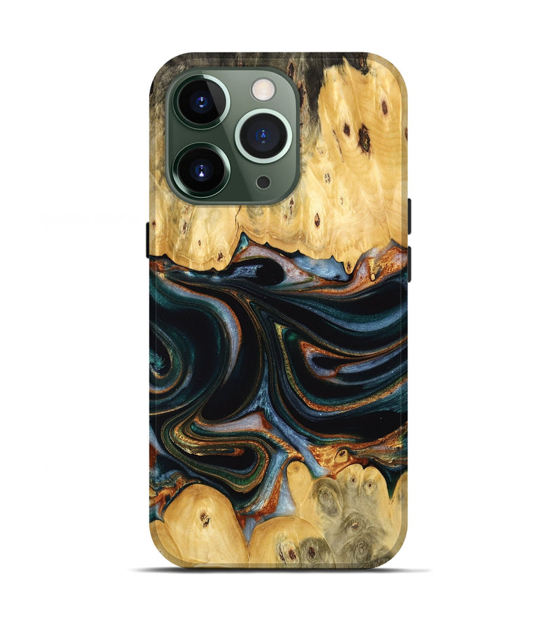 iPhone 13 Pro Wood Live Edge Phone Case - Yaakov (Teal & Gold, 732368)