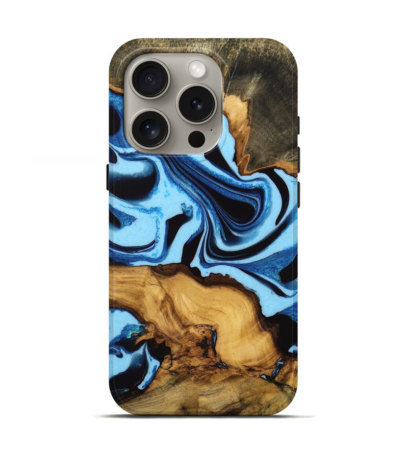 iPhone 16 Pro Wood Live Edge Phone Case - Dhawal (Blue, 732374)