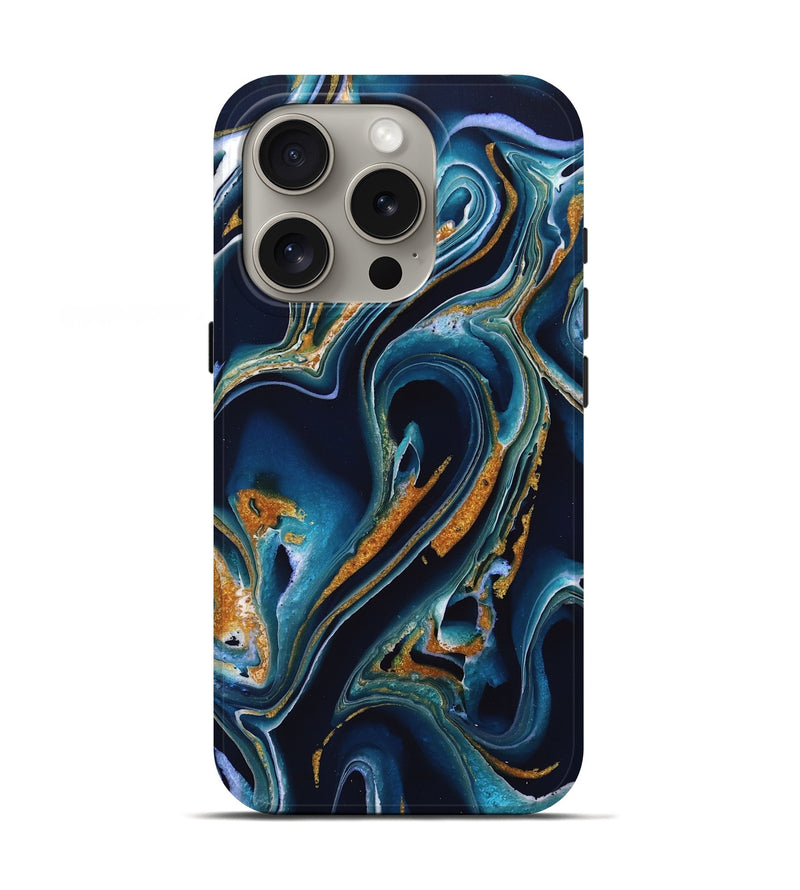 iPhone 16 Pro ResinArt Live Edge Phone Case - Lorelai (Teal & Gold, 732537)