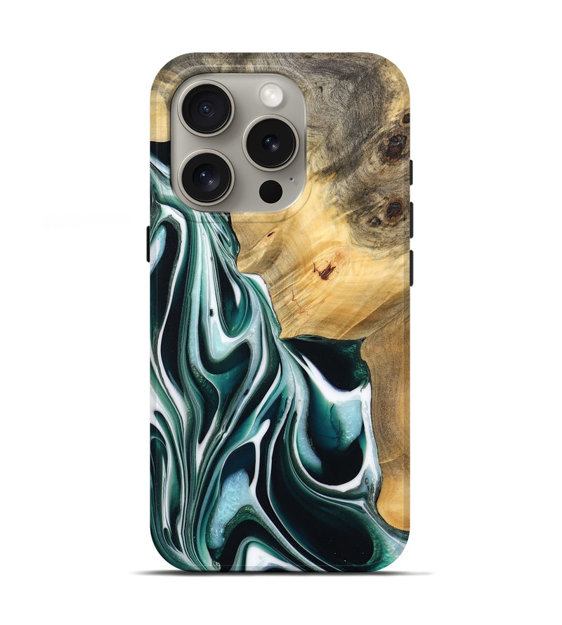iPhone 16 Pro Wood Live Edge Phone Case - Idell (Green, 732541)