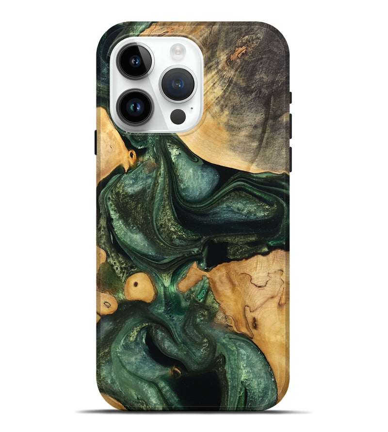 iPhone 15 Pro Max Wood Live Edge Phone Case - Naser (Green, 732554)