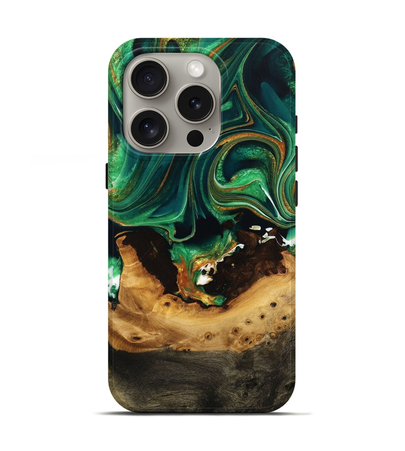 iPhone 16 Pro Wood Live Edge Phone Case - Heddi (Green, 732555)