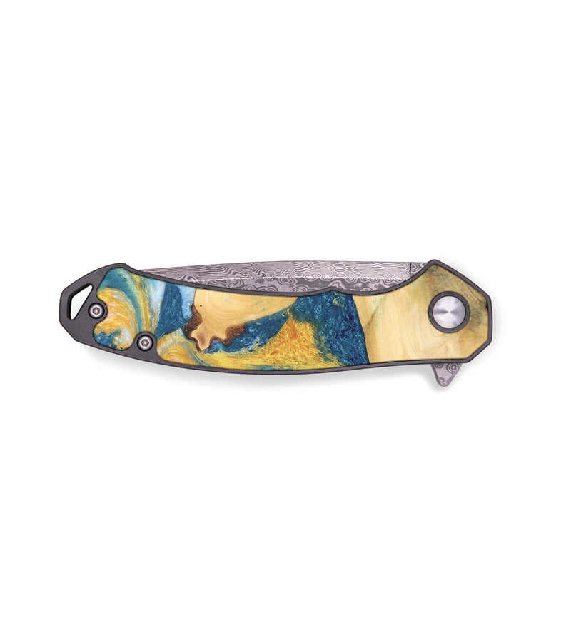 EDC Wood Pocket Knife - Blaine (Teal & Gold, 732952)
