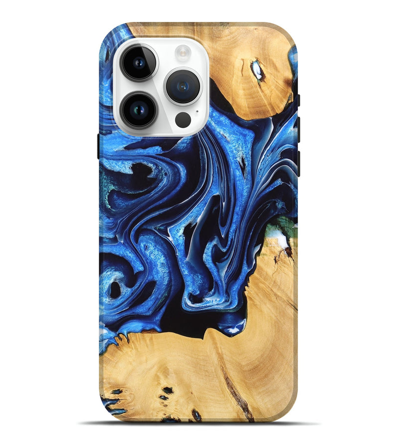 iPhone 15 Pro Max Wood Live Edge Phone Case - Ariella (Blue, 733013)