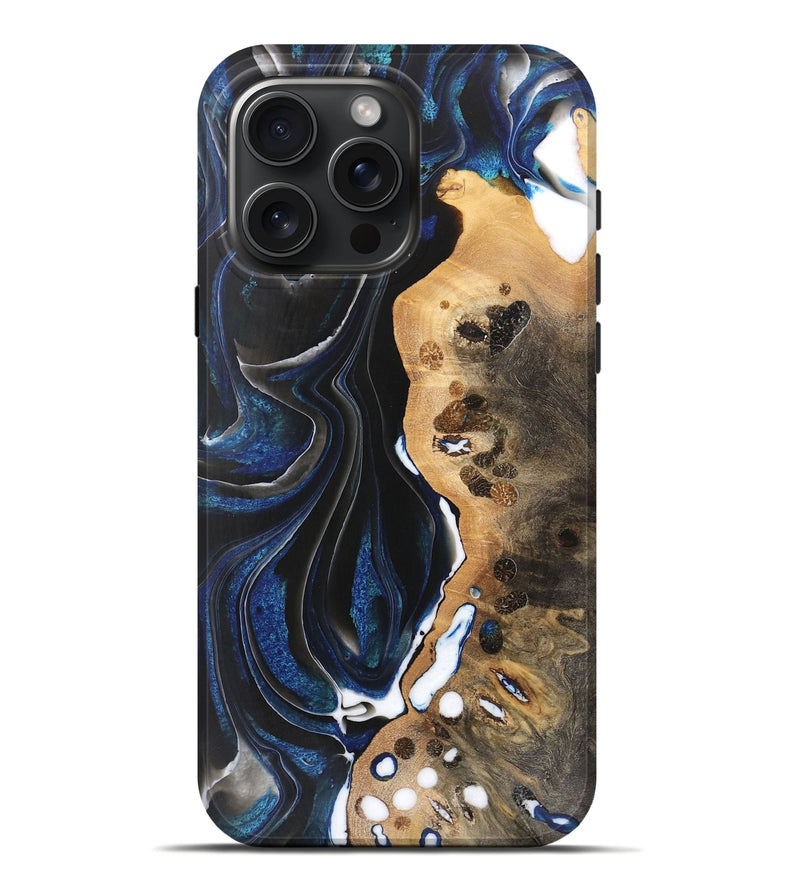 iPhone 16 Pro Max Wood Live Edge Phone Case - Dennie (Blue, 733016)