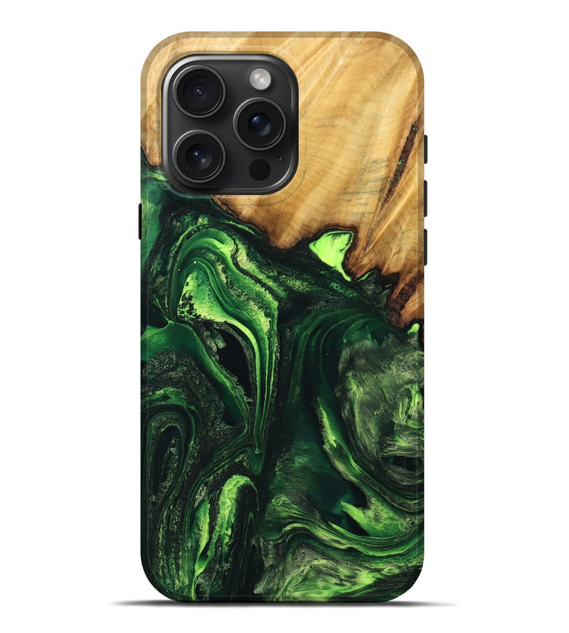 iPhone 16 Pro Max Wood Live Edge Phone Case - Edith (Green, 733023)