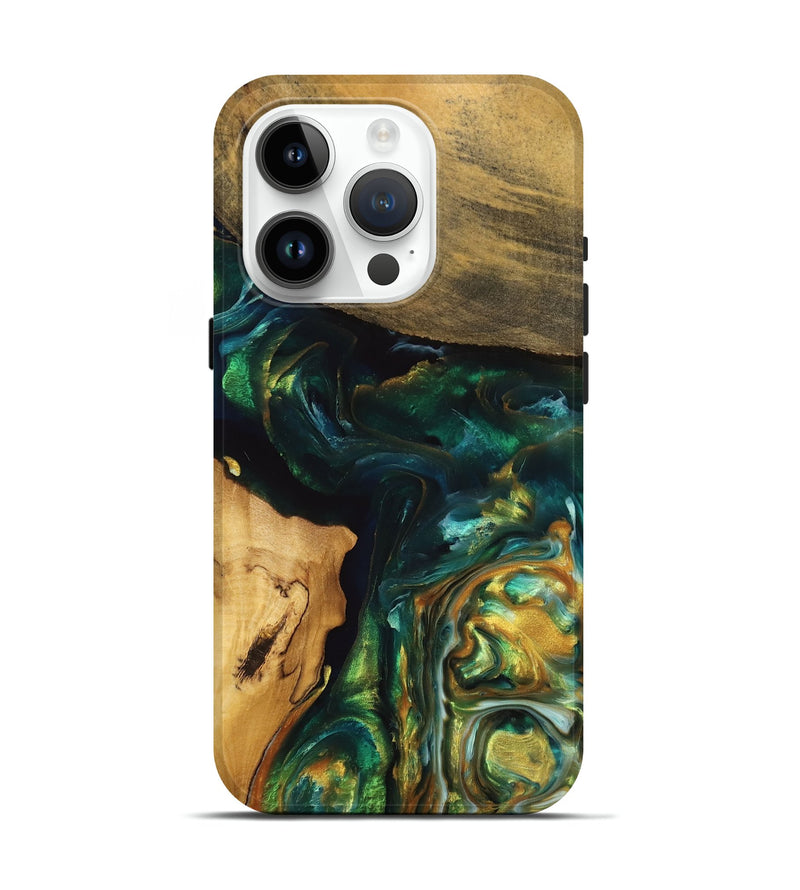 iPhone 15 Pro Wood Live Edge Phone Case - Nevil (Green, 733024)
