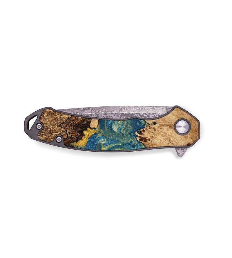 EDC Wood Pocket Knife - Arliene (Teal & Gold, 733031)