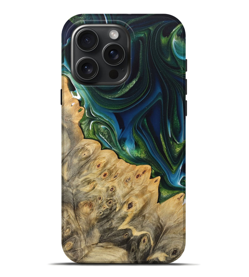 iPhone 16 Pro Max Wood Live Edge Phone Case - Engi (Green, 733054)