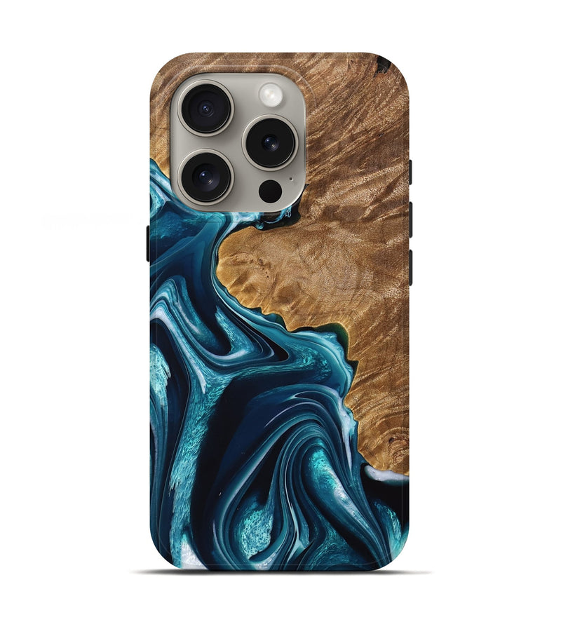 iPhone 16 Pro Wood Live Edge Phone Case - Fewo (Blue, 733063)