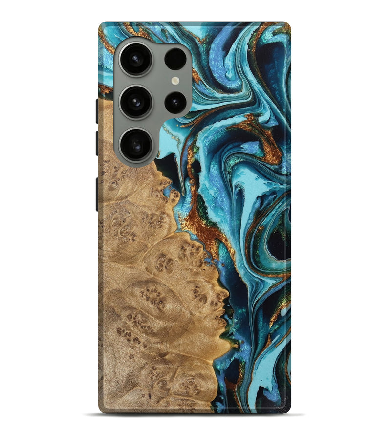 Galaxy S24 Ultra Wood Live Edge Phone Case - Sanja (Teal & Gold, 733067)