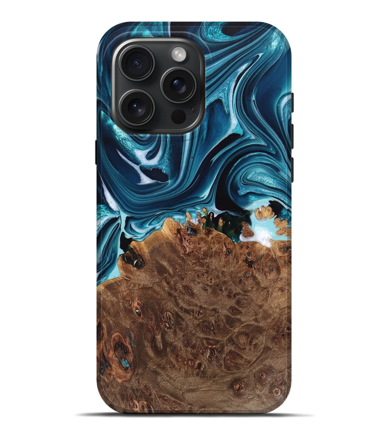 iPhone 16 Pro Max Wood Live Edge Phone Case - Leanne (Blue, 733071)