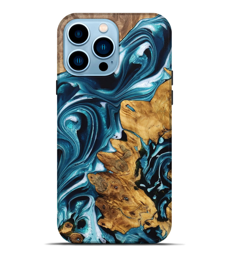 iPhone 14 Pro Max Wood Live Edge Phone Case - Yuridia (Blue, 733084)