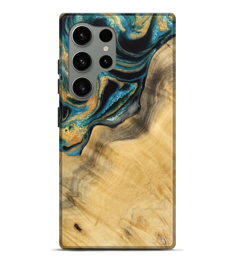Galaxy S24 Ultra Wood Live Edge Phone Case - Miranda (Teal & Gold, 733087)