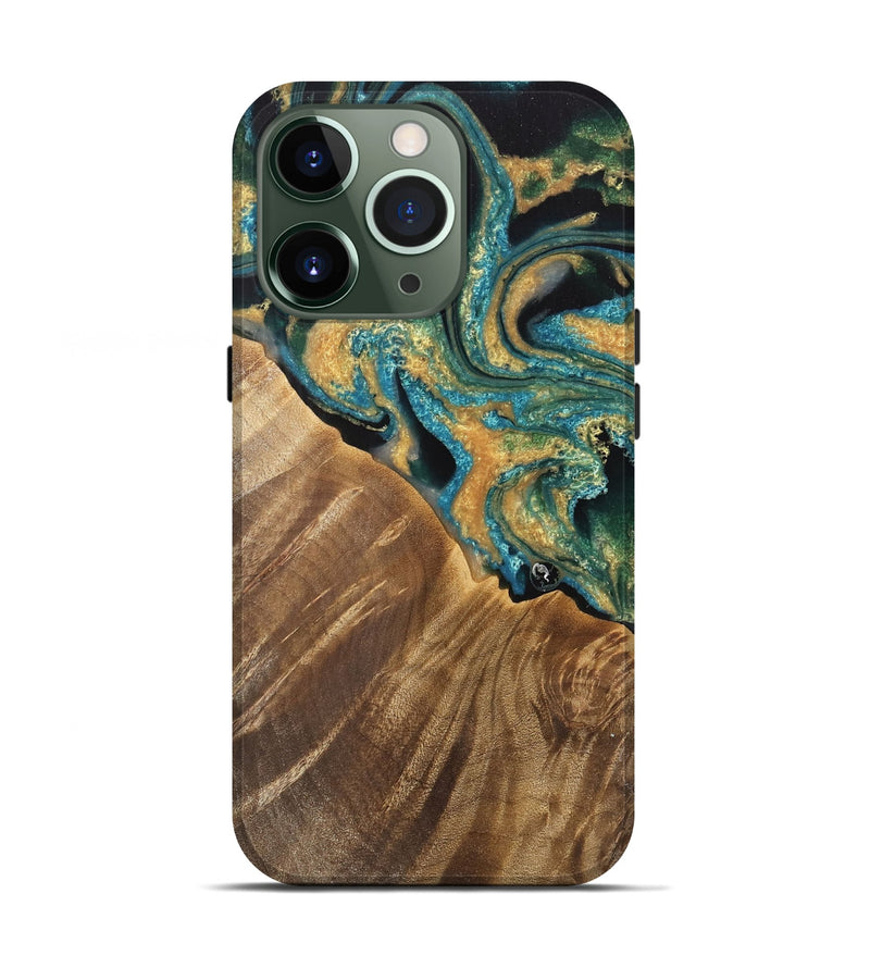 iPhone 13 Pro Wood Live Edge Phone Case - Tandie (Teal & Gold, 733092)