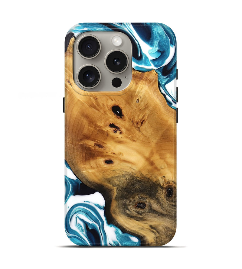 iPhone 16 Pro Wood Live Edge Phone Case - Shameka (Blue, 733386)