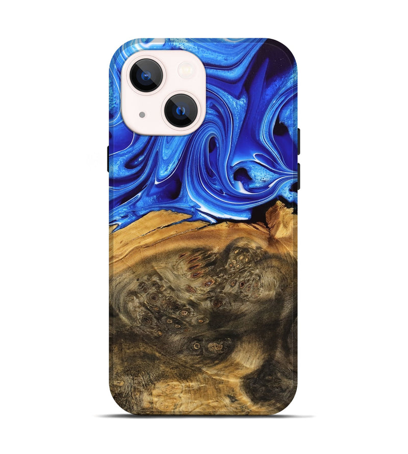 iPhone 14 Wood Live Edge Phone Case - Aviva (Blue, 733403)