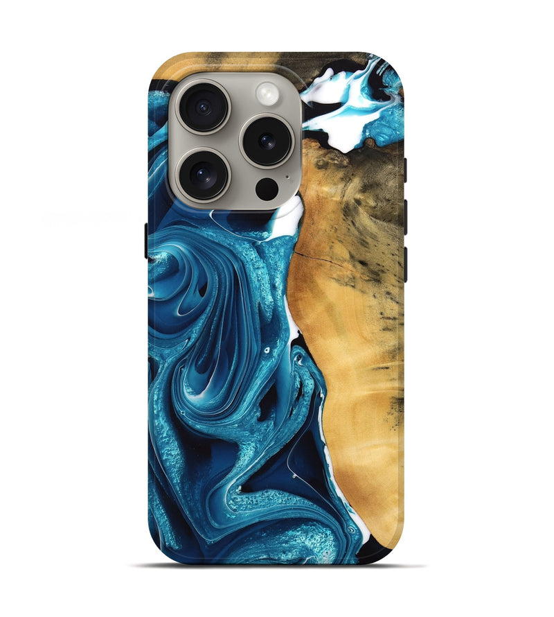 iPhone 16 Pro Wood Live Edge Phone Case - Wallace (Blue, 733406)