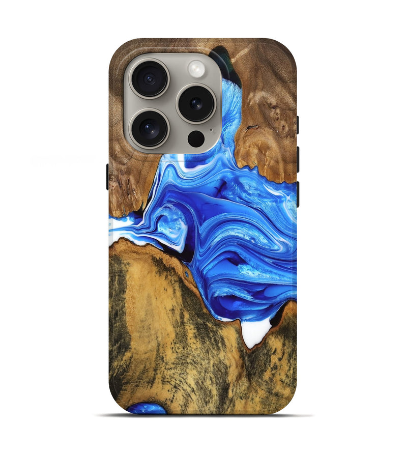 iPhone 16 Pro Wood Live Edge Phone Case - Theresa (Blue, 733412)