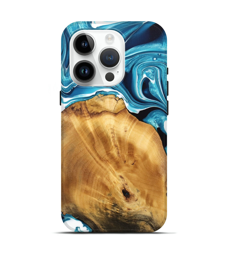 iPhone 15 Pro Wood Live Edge Phone Case - Bogdan (Blue, 733416)