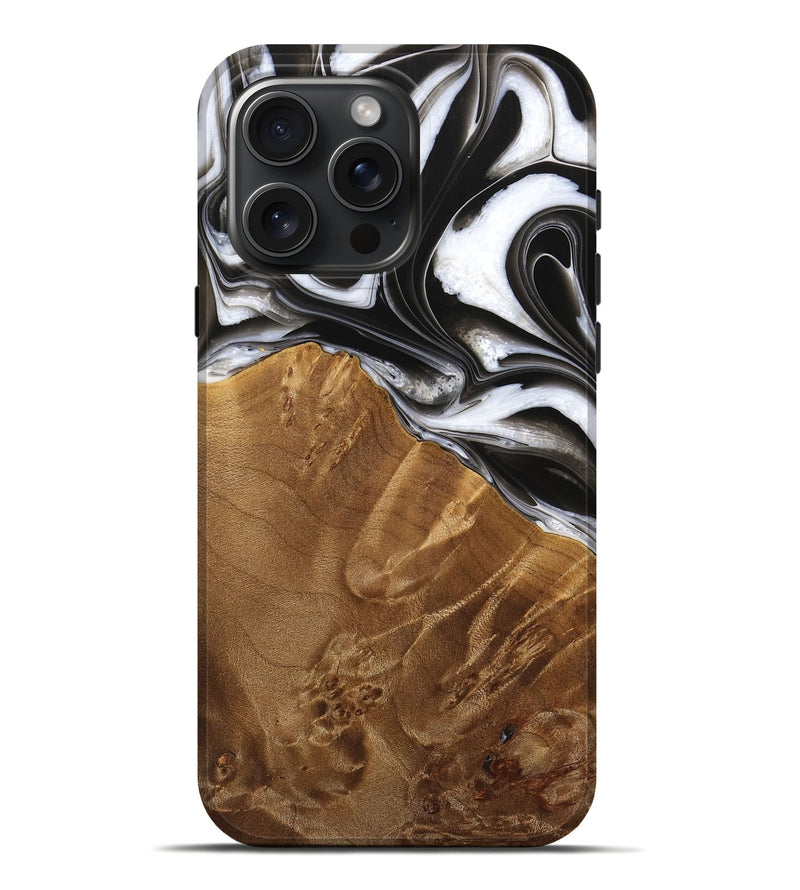 iPhone 16 Pro Max Wood Live Edge Phone Case - Ione (Black & White, 733422)
