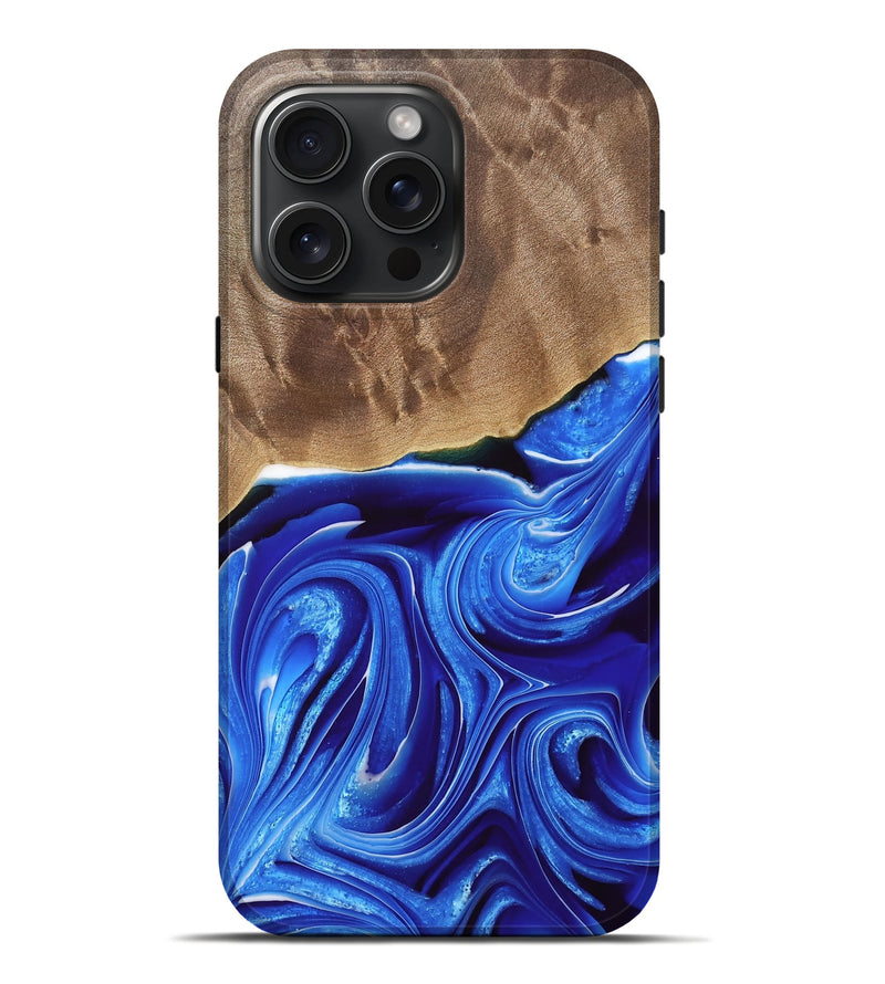 iPhone 16 Pro Max Wood Live Edge Phone Case - Martell (Blue, 733424)