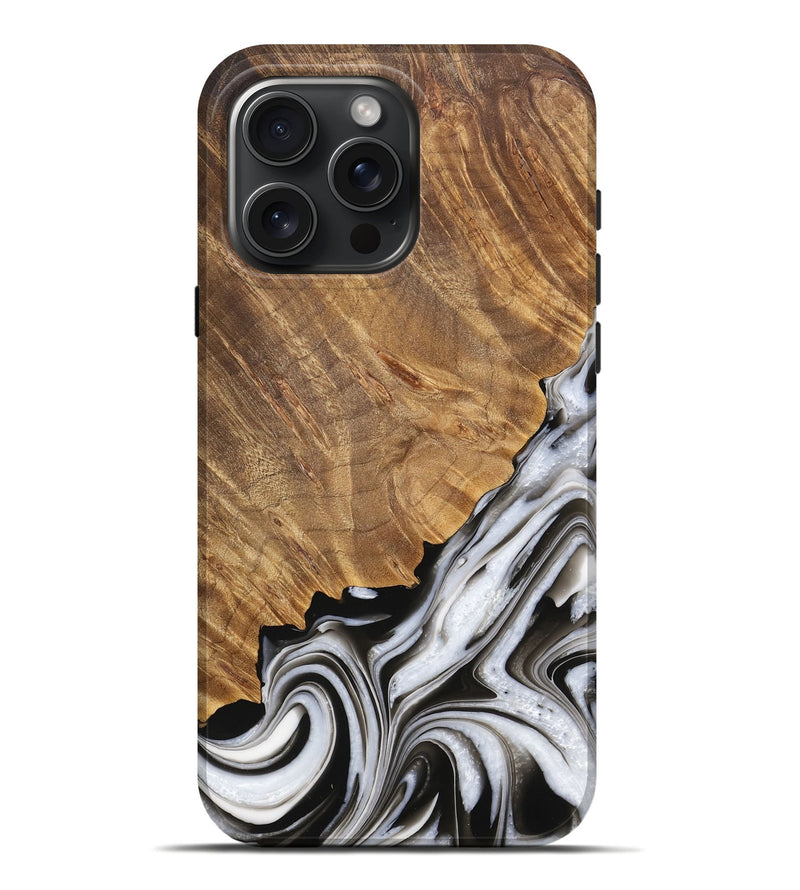 iPhone 16 Pro Max Wood Live Edge Phone Case - Lorinda (Black & White, 733428)