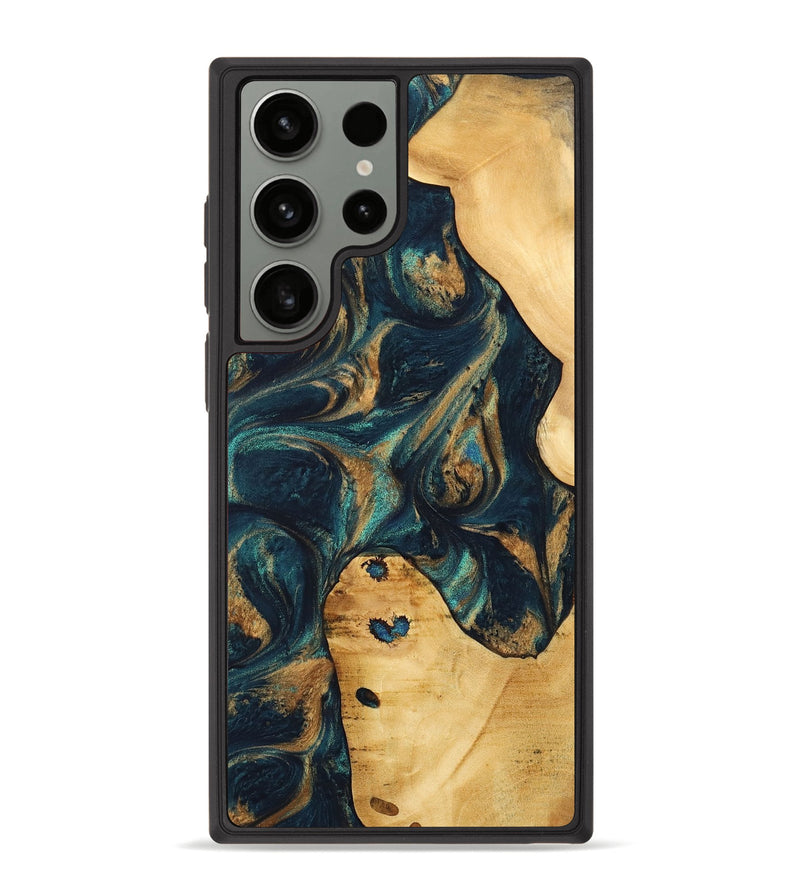 Galaxy S23 Ultra Wood Phone Case - Lily (Teal & Gold, 733446)
