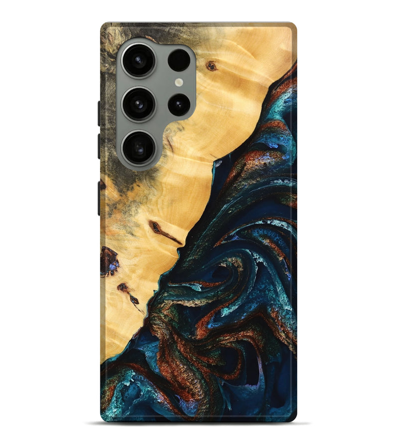 Galaxy S24 Ultra Wood Live Edge Phone Case - Hamp (Teal & Gold, 733820)