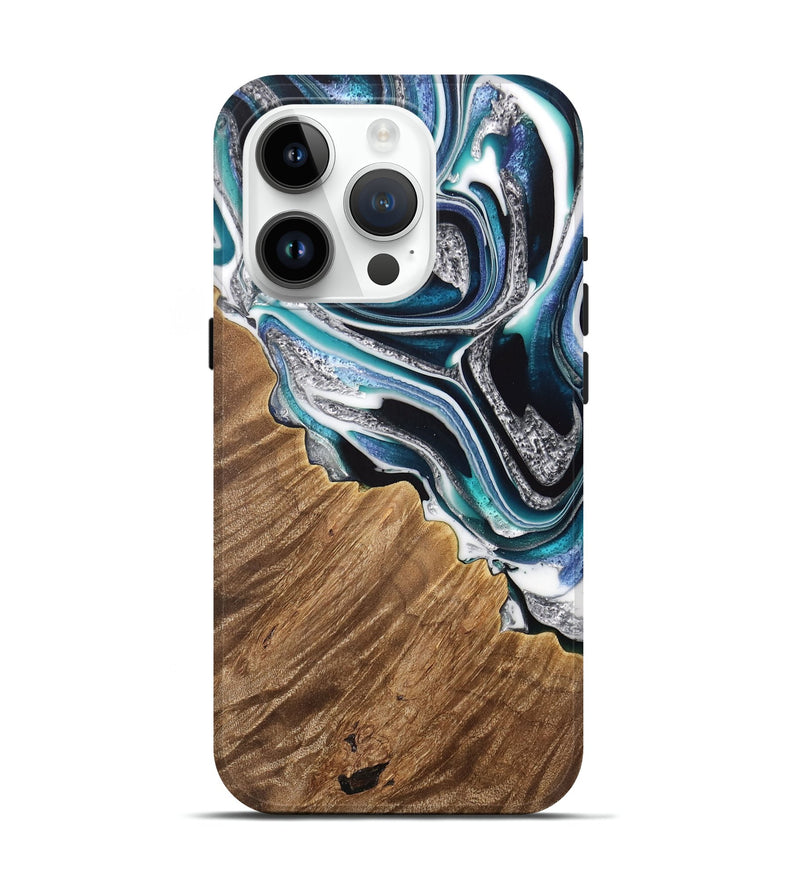 iPhone 15 Pro Wood Live Edge Phone Case - Darrin (Blue, 733829)