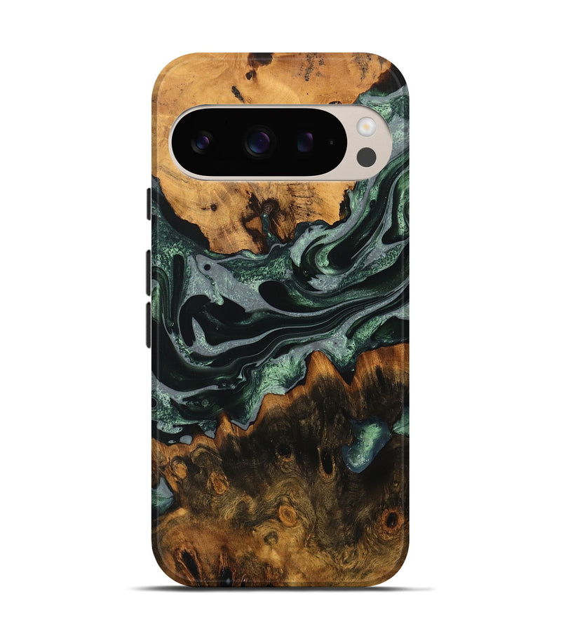 Pixel 9 Pro Wood Live Edge Phone Case - Loreta (Green, 733830)