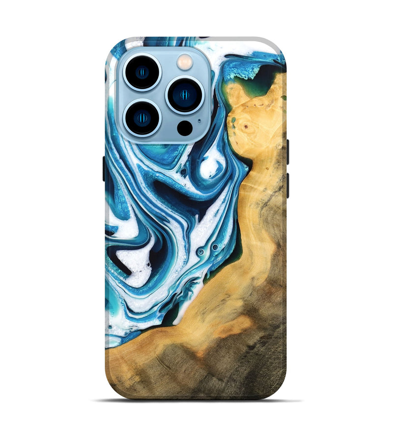 iPhone 14 Pro Wood Live Edge Phone Case - Tybie (Blue, 733850)
