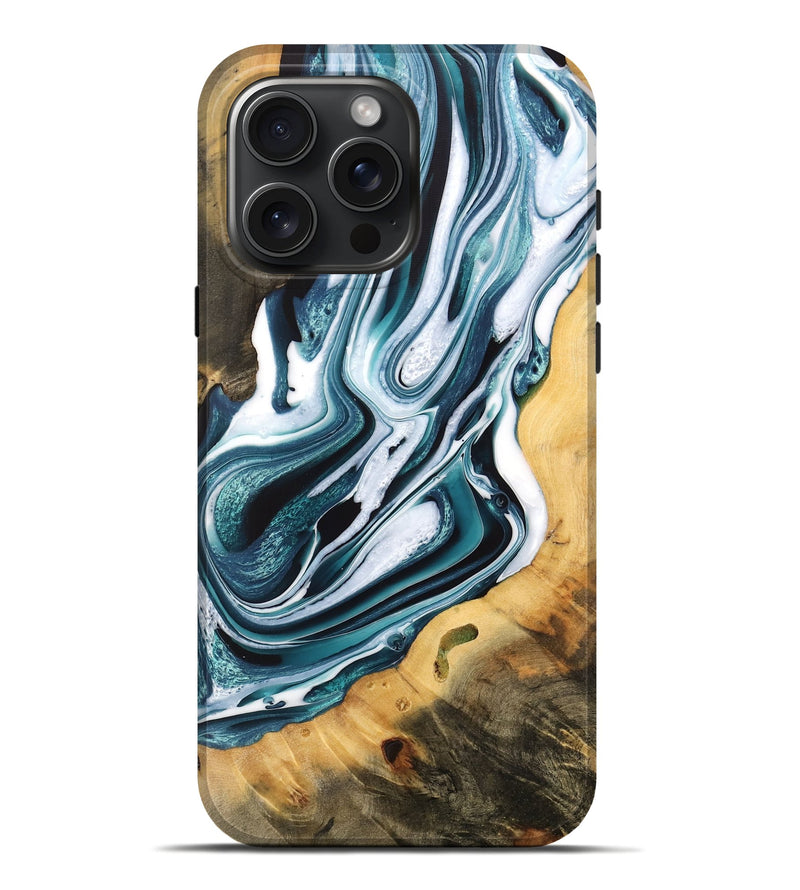 iPhone 16 Pro Max Wood Live Edge Phone Case - Soledad (Blue, 733854)