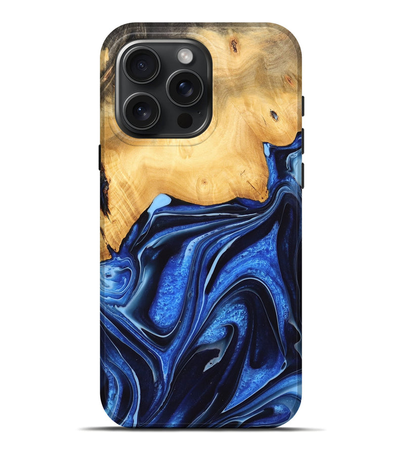 iPhone 16 Pro Max Wood Live Edge Phone Case - Lina (Blue, 733856)
