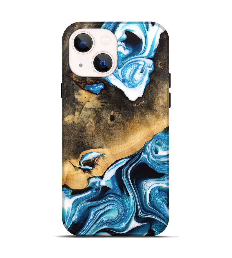 iPhone 14 Wood Live Edge Phone Case - Winni (Blue, 733859)
