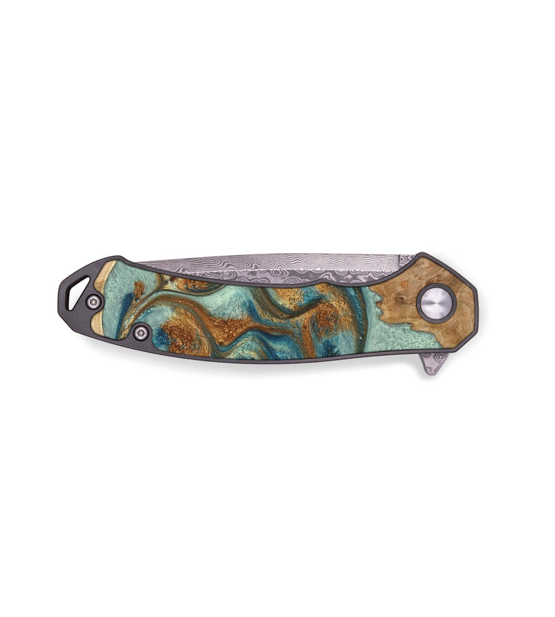EDC Wood Pocket Knife - Malorie (Teal & Gold, 733971)