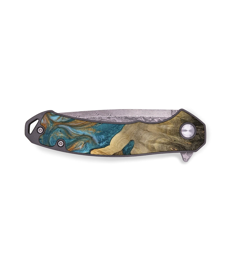 EDC Wood Pocket Knife - Dulcine (Teal & Gold, 734131)
